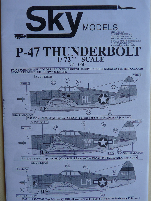 Skymodels decals 1/72 Republic P-47 Thunderbolt, SKY72050